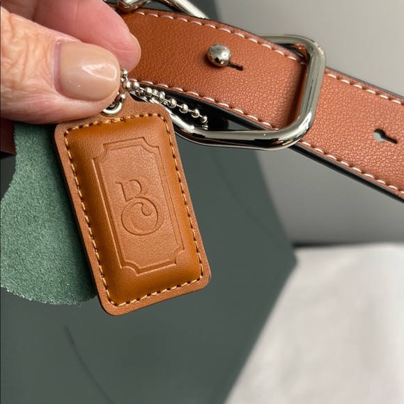 Modern Green and Tan Leather Bucket Bag - Picture 4 of 6